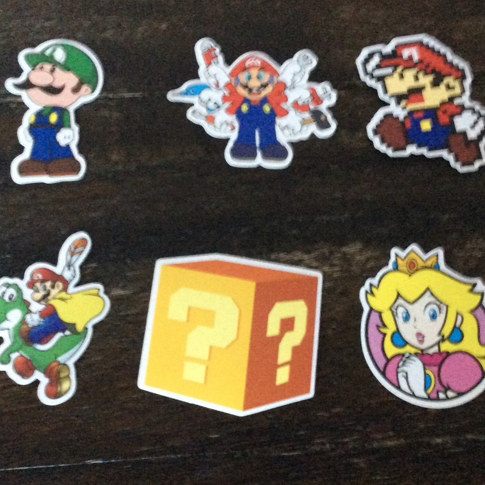 Super Mario Sticker Pack 2- Luigi Mario 8-bit Mario Yoshi Peach Stickers